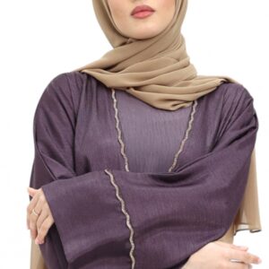 3 piece Satin Crape Abaya with Golden Trim (Purple)