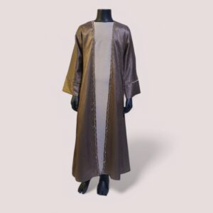Girls Satin Abaya With Golden Trim 3Pcs