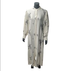 White Linen Embroidery Dress with Balloon Sleeves
