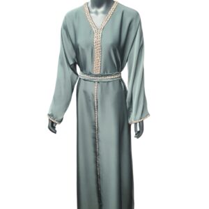Sage Whisper Luxe Drape -- Embellished Kaftan Elegance