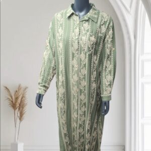 Olive Trail -- Embroidered Long Shirt Dress