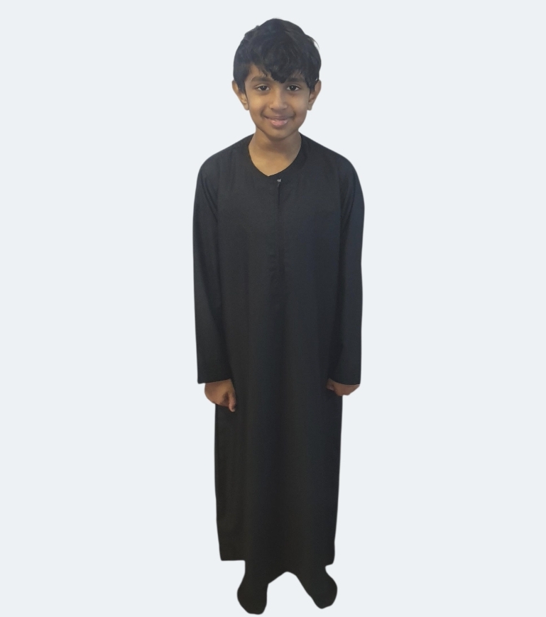 Black Omani Style Boys Thobe/Jubbah