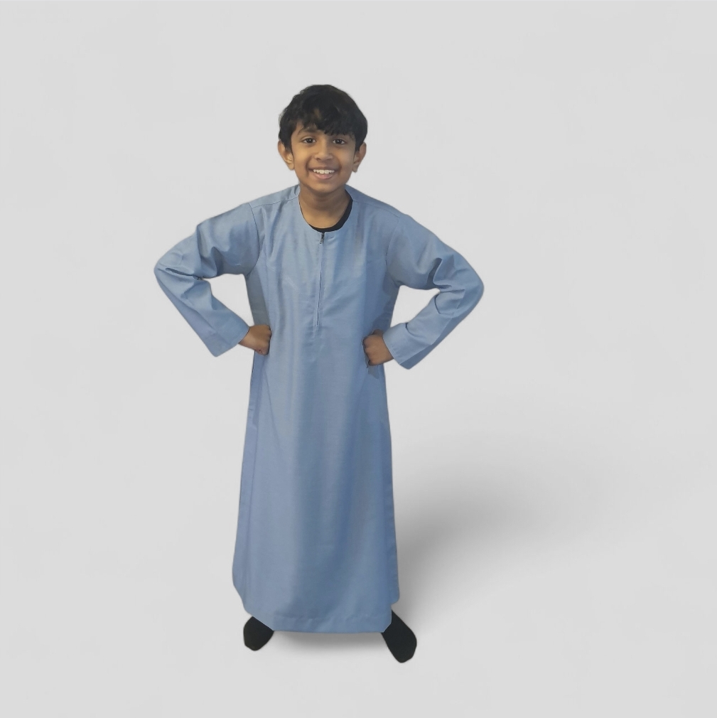Denim Blue Cotton Omani Style Boys Thobe