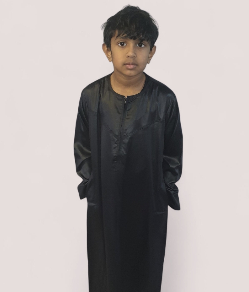 Black Shiny Omani style boys thobe
