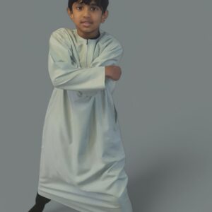 Mint Green Cotton Boys Thobe Omani Style Traditional Islamic Clothing for Kids