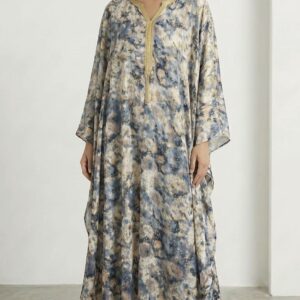 Front Tassel Blue Oversized/Batwing Print Maxi Dresse one size