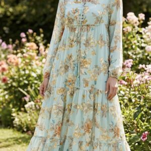 Mint Chiffon Casual Summer Long Sleeve Womens Modest Wear