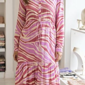 Liquorish Fuchsia Zebra Printed long Frill Dress