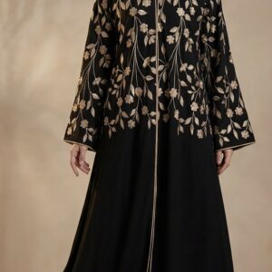 Elegant Black Abaya Gold Embroidery Modest Wear